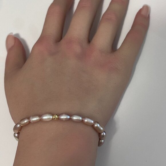 Natural Freshwater Rice Pearl Purple 18K Gold Bar Faceted Charm Bead - Picture 6 of 6